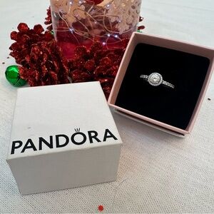 Pandora Classic Elegance Halo Ring – Sterling Silver 925 with Clear CZ – Size 50